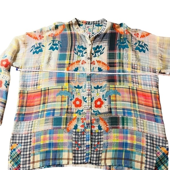 JOHNNY WAS WOMENS LONG SLEEVE COLORFUL OVERSIZED BLOUSE SIZE XS - Picture 8 of 11
